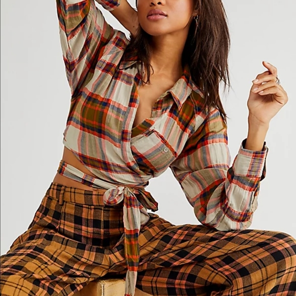 Free People One Way Plaid Wrap Shirt - Picture 2 of 5